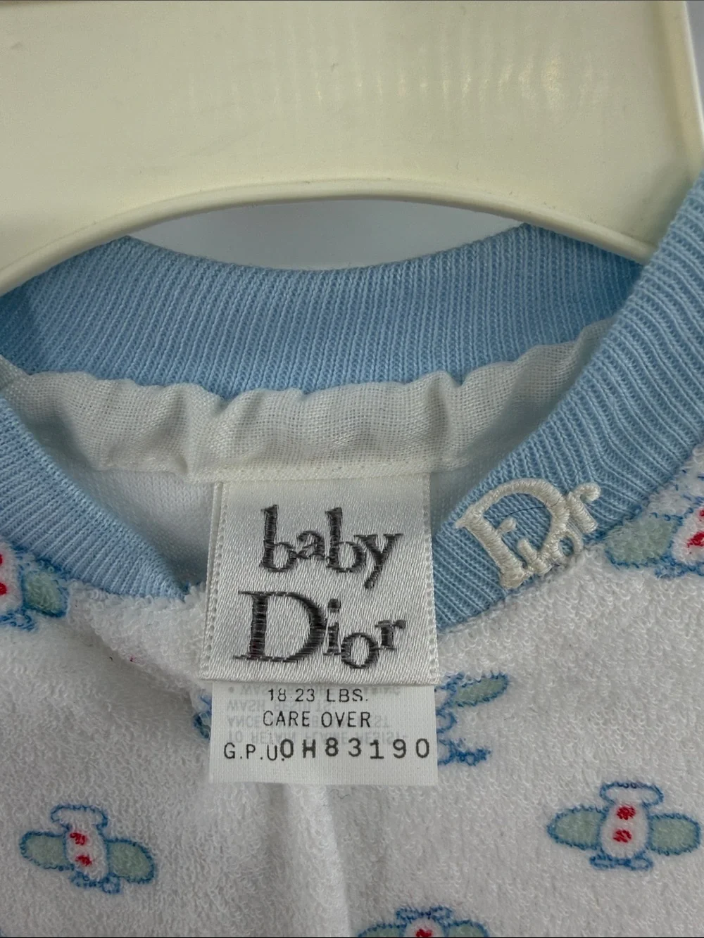 Baby Dior Vintage Footie Pajamas - Airplane - White/Blue - 18-23lbs - NWT